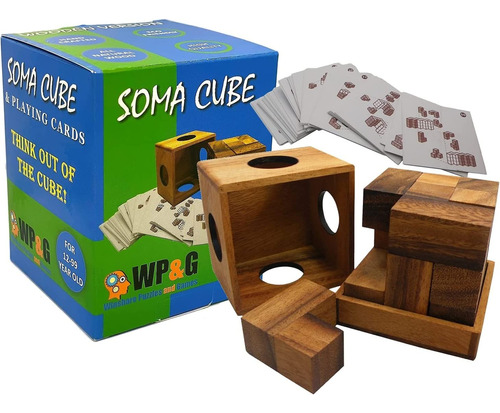 Soma Cube Puzzle De Madera Con 50 Naipes Rompecabezas 3...
