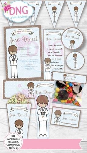 Kit Imprimible Invitaciones Candy Bar Png / Comunión Nene #2