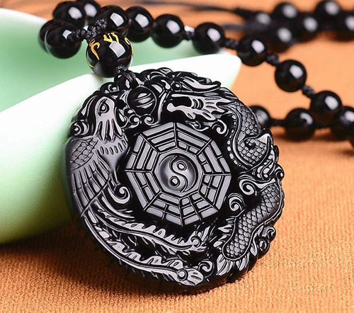 L Collar Curativo De Dragón Fénix De Obsidiana Negra Natural