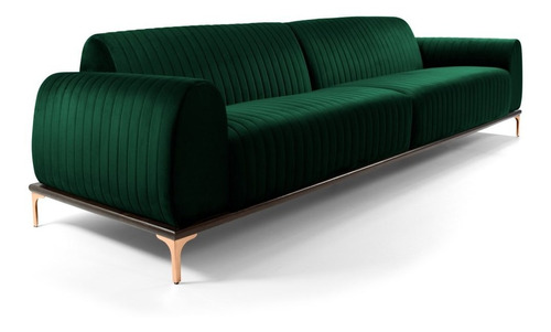 Sofá 180cm 3 Lugares Pés Rose Gold Molino B-303 Veludo Verde Cor Verde-escuro