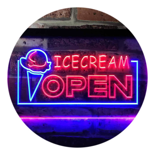 Open Ice Cream Shop Señal Neon Led Do Color Azul Rojo 24  X