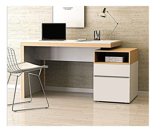 Escritorio Ciudad Muebles  moderno con archivero y cajón melamina de 142cm x 78cm x 55cm blanco y madera natural