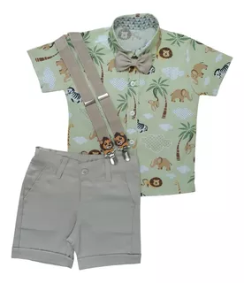 Roupa Festa Infantil Camisa Social Regata Safari Baby