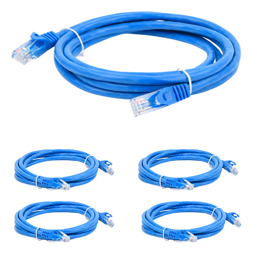 Patch Cord Cat 6 Cable Parcheo Red Utp 2 Metros Azul 5 Pzs