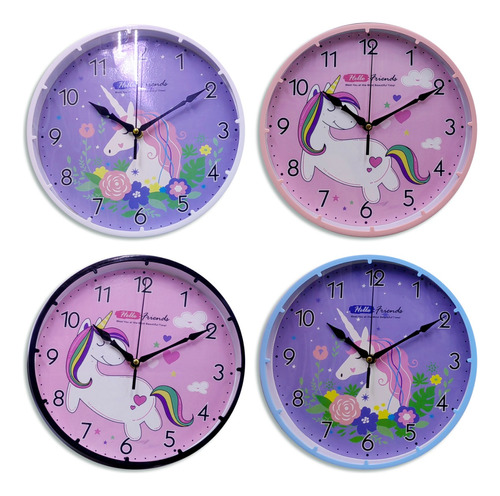 Reloj De Pared Unicornio  2 Diseños  4 Colores  30cm