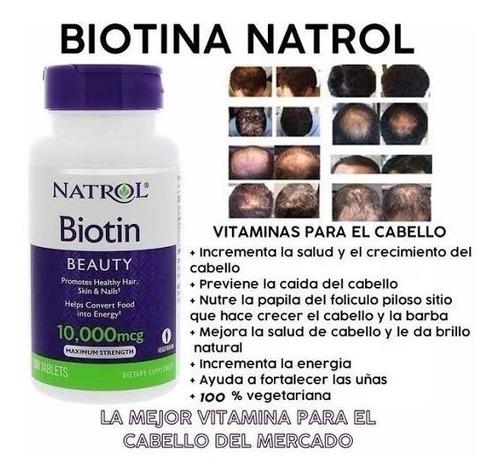 Imagen 2 de 2 de Biotina Natrol 10000 Vitamina Crecer Barba Regenera Cabello