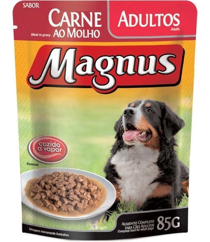 Ração Úmida Cães Premium Carne Ao Molho Sachê 85g Magnus