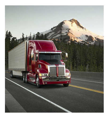 Vinilo 30x30cm Camion En La Ruta Con Montaña Nevada