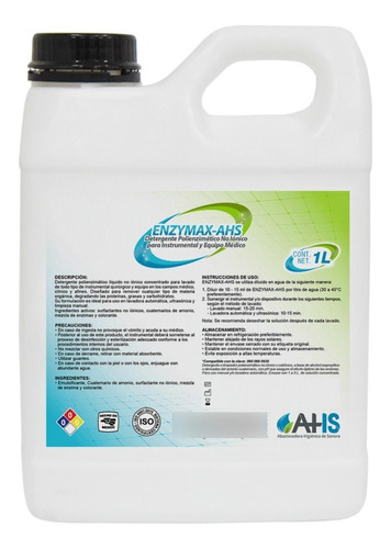 Detergente Poli Enzimático Enzymax-ahs P/ Instrumental 1 Lt
