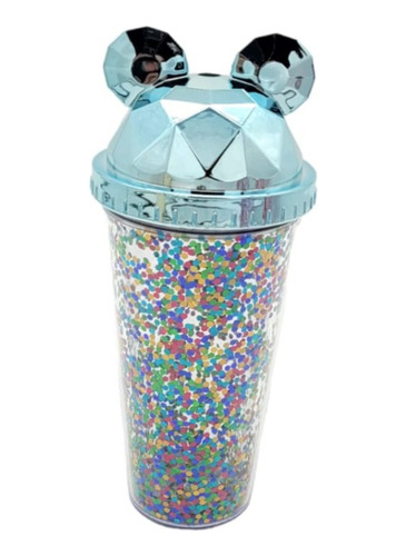 Vaso Acrilico Glitter Con Orejas De Mickey Y Sorbete 400ml