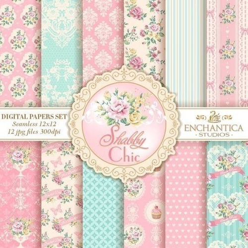 Kit Imprimible Pack Fondos Clipart - Shabby Chic