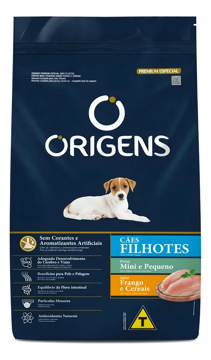 Ração Seca Origens Cães Filhotes Mini Pequeno Frango e Cereais 10,1kg