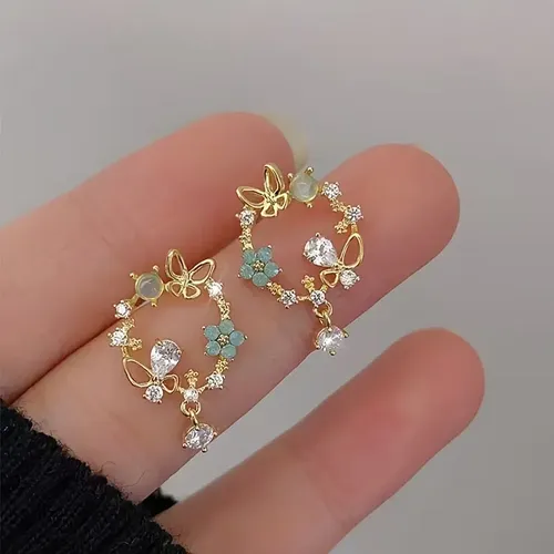 + Brincos Ys Yu E Inspiração Floral Azul-petróleo, Design -