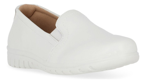 Zapato Dama Flexible Piso Blanco Elástico Slip On 351-23