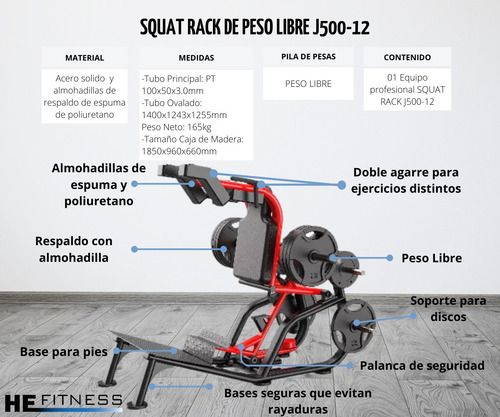 Squat Rack, Equipo Profesional Gimnasio, Peso Libre
