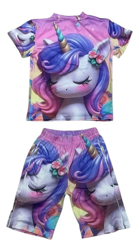 Conjunto Deportivo Short Playera Unicornio Niñas Vacaciones