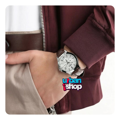 Reloj Casio Caballero Mtp V300l 7a Piel Triple Fechador Marrón Plateado