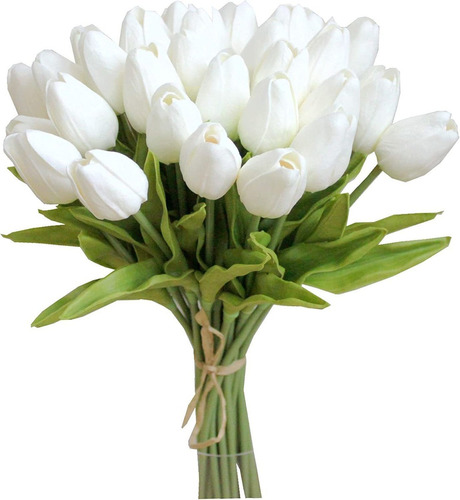 20 Tulipanes, Flores Artificiales Mandys - Blanco.