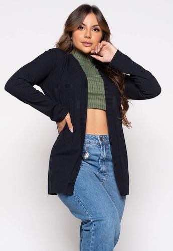 Imagem 5 de 10 de Casaquinho Canelado Moda Feminina Inverno Aberto Malha