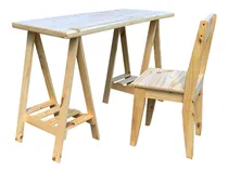 Comprar Combo Escritorio Pc Con Caballetes Y Silla Madera Pino