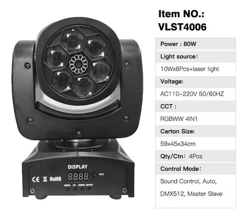 Cabeza Movil Robotico Par 6 Led 80w Rgb Dmx Fiesta Disco