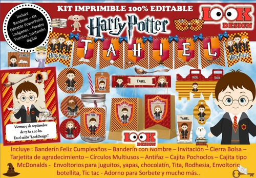 Kit Imprimible Candy Bar Harry Potter Editable