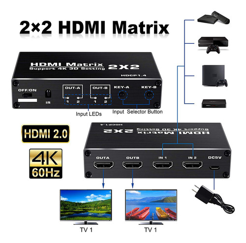 Hdmi Matrix Switch 4k 60hzdivisor Hdmi 2x24kx2k