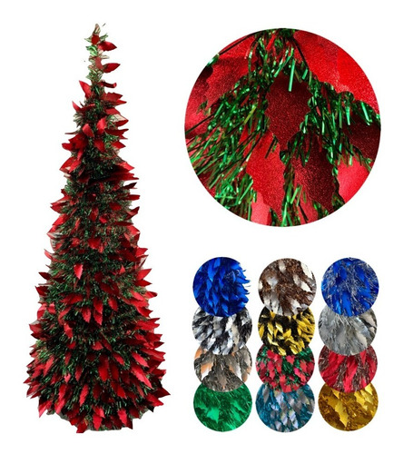 Imagen 1 de 10 de Arbol De Navidad Espiral Plegable 1,10 Mts Hojas Metalizado