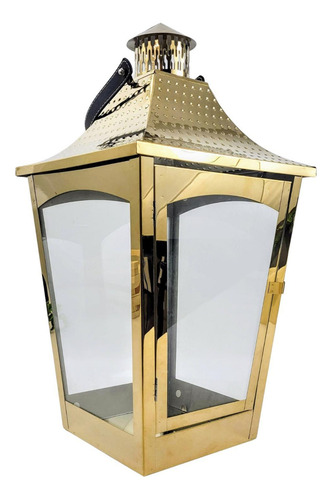 Lanterna Decorativa Marroquina Dourada Inox 50x26cm G