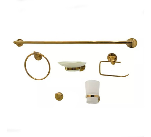 Set  Accesorios Para Baño Metálicos Color Dorado De Lujo