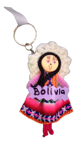 Llavero Muñeca Cholita Recuerdo Bolivia De Tela 0502