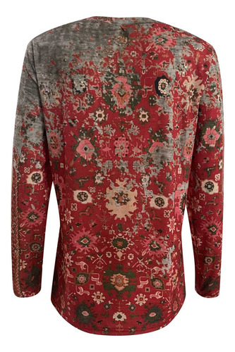 Blusa Delgada Con Botones De Manga Larga Con Estampado Para
