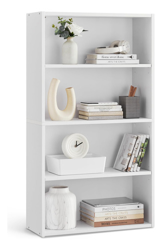 Librería Abierta 4 Niveles Estantería Ajustable Blanca 60 Cm