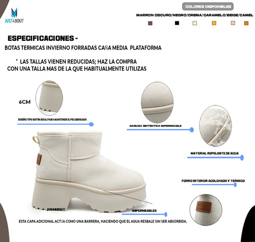 Botas Botin Termico Invierno Forradas Mujer Colores Uga