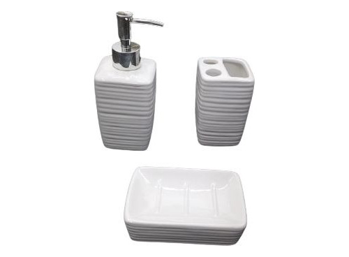 Set De Baño X3 Piezas Cerámica Dispenser Jabonera 