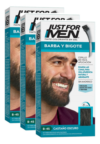 Kit X 3u Tintura Just For Men P/ Barba Bigote Castaño Oscuro