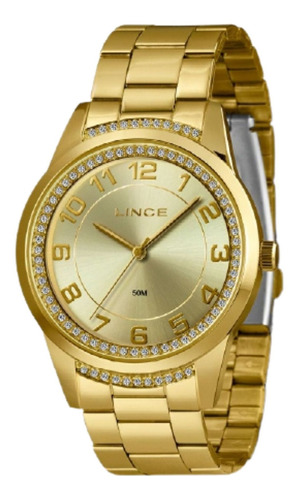 Relógio Feminino Lince Dourado C/ Strass Lrgj159l40