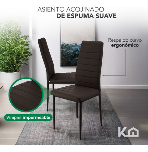 Juego Comedor 6 Sillas Con Mesa De Vidrio Templado Rectangular Estructura Metálica Para 6 Personas Moderno Color Marrón Kingshouse