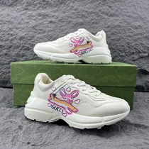 Comprar Tenis Tenis Zapatillas De Cuero Para Hombres Y Mujeres De La Serie Rhyton Gucci W