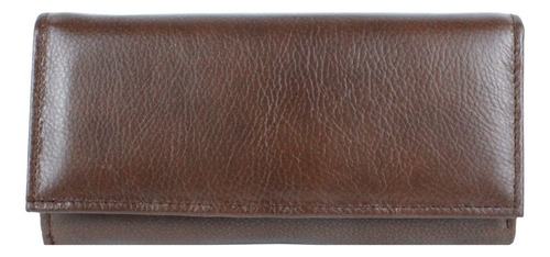 Cartera Grande Mujer Cuero Cierre Espejo Billetera Dama Color Café