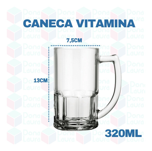 Kit Canecas Linha Vitamina Vidro 320ml Cerveja Bebidas 24 Un