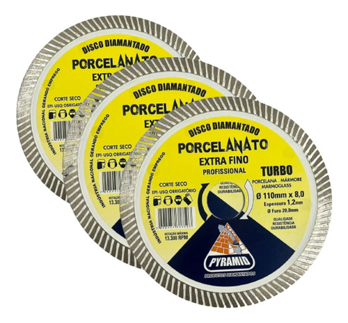 Kit Com 3 Discos Porcelanato Turbo Extra Fino - 110 Mm 