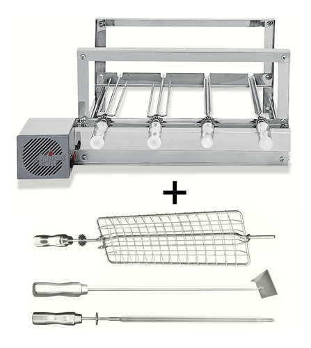 Churrasqueira Inox Giratória 4 Espetos + 3 Brindes