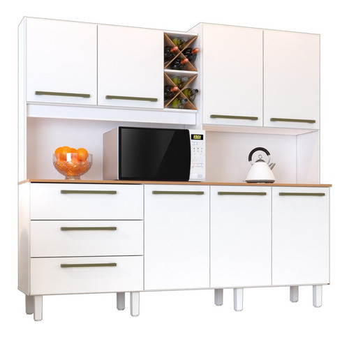 Alacena - Armario - Aparador - Mueble De Cocina 207 Cm Largo Color Blanco / Natura