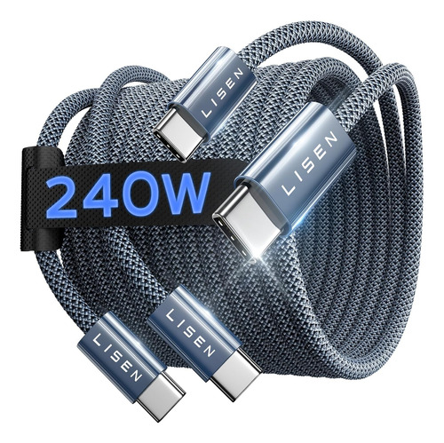 Pack De 2 Cables Lisen, Usb-c A Usb-c, Azul, 2 M