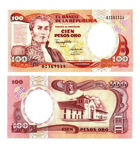Billete Colombia 100 Pesos Oro 1991 (Usado)