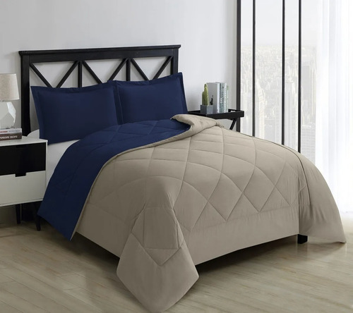 Imagen 3 de 7 de Edredón Matrimonial Azul Microfibra 2 Vistas Y 2 Fundas Almo
