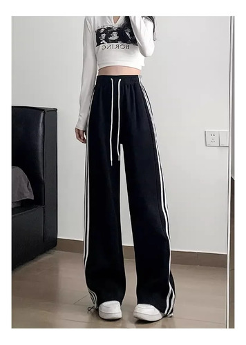 Pantalones Deportivos Anchos A Rayas Grises For Mujer, Pant