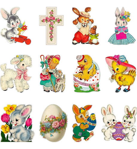 A1diee 12pcs Vintage Easter Cutouts Decoraciones Retro Easte