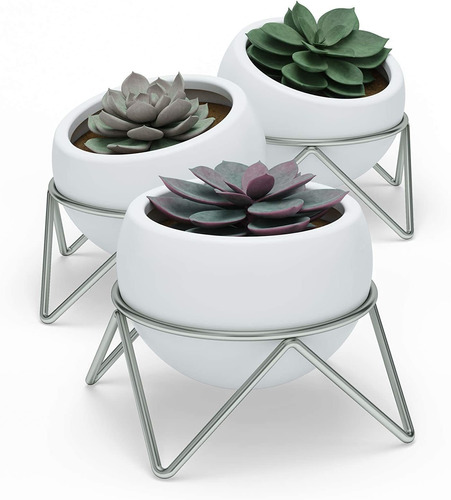 Umbra Juego 3 Mini Macetas Plantas Interior Soporte Metálico